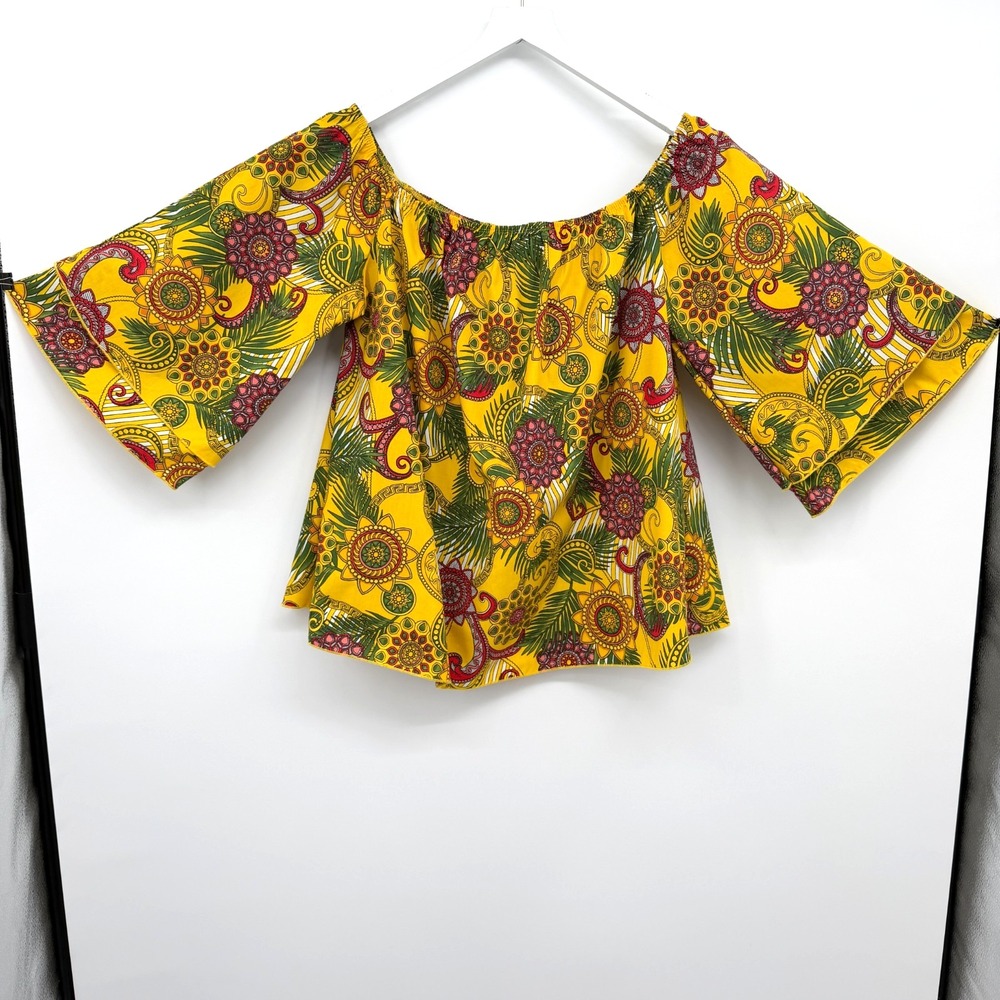 Caren Sport Crop Top Shirt Size 3X Off Shoulder Bell Sleeve Boho Festival Retro